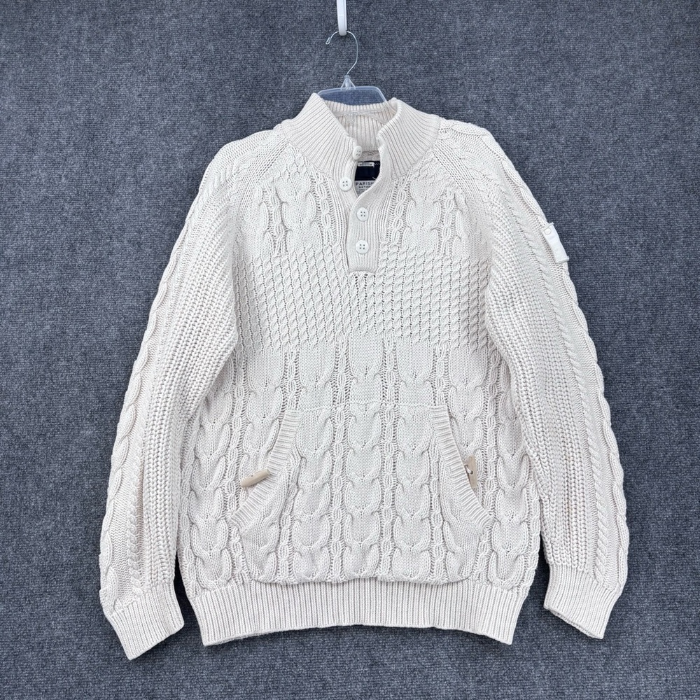 Parish Nation Ivory Chunky Knit Fisherman Sweater Men’s XL Outdoor Shawl Collar